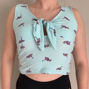 Stella Tweed Flamingo Front Tie Crop Tank Top